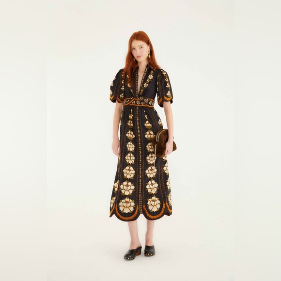FARM Rio Dresses & Skirts - Farm Rio: Black Bold Flowers Organic Cotton Midi Dress